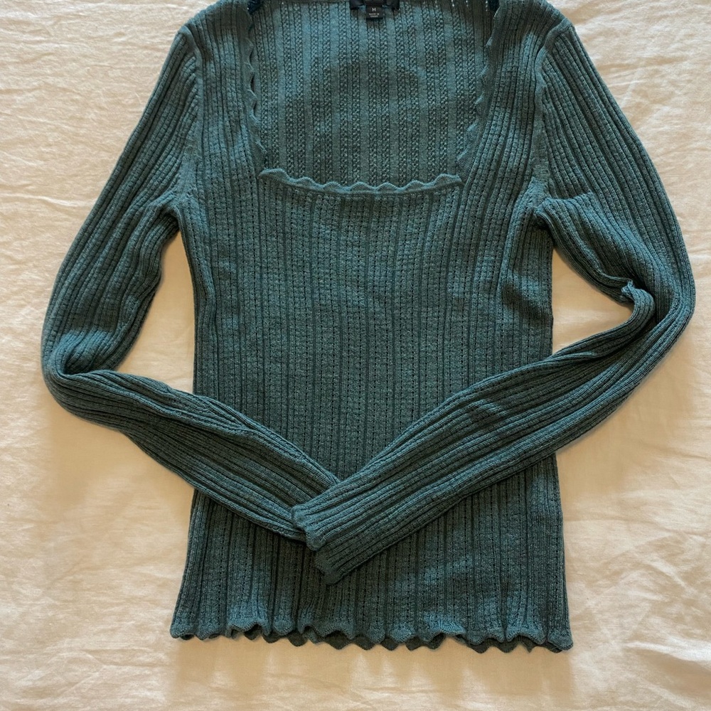 J Crew Merino Wool Square Neck Teal Sweater